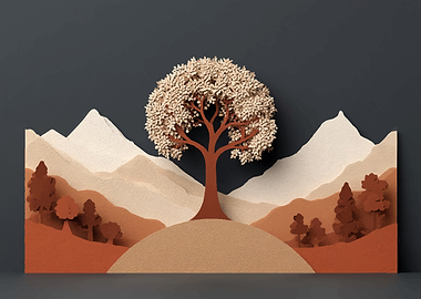 Paper Cutout Landscape with Tree