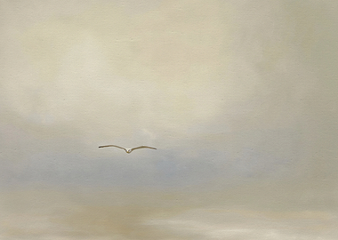 Seagull flying in a cloudy sky