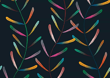Colorful Gradient Leaves on Dark Background