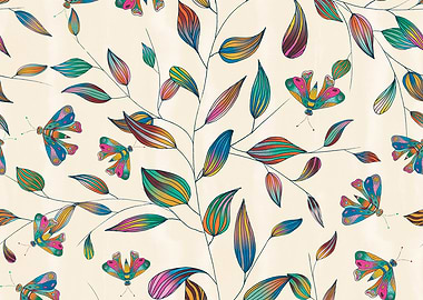 Colorful Butterflies and Leaves Pattern