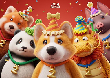 Party Animals characters celebrating 2 dog corgi game