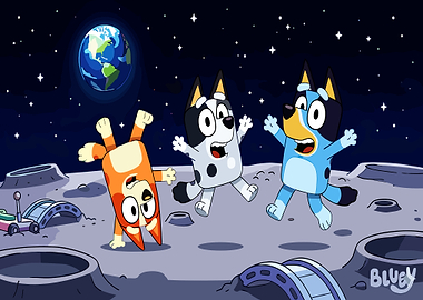 Bluey characters on the moon