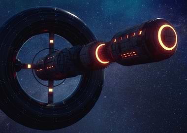 Sci-fi space station in starry sky