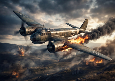Damaged WWII Bomber in Flight