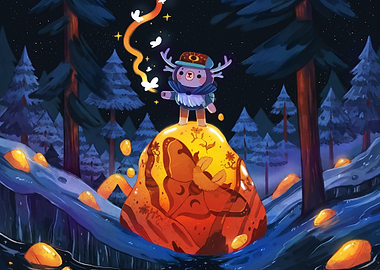Cute Bear Character in Enchanted Forest