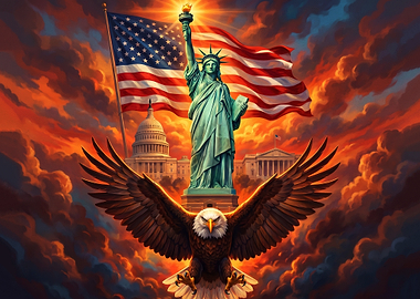 Patriotic American Eagle and Statue of Liberty