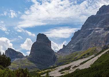 Dramatic Mountain Peaks Under Cloudy Sky - Val Popena - Italy