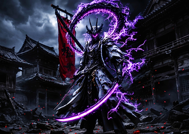Cyberpunk Samurai with Purple Lightning