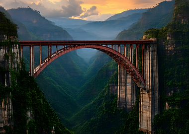 Majestic Bridge Over a Lush Canyon