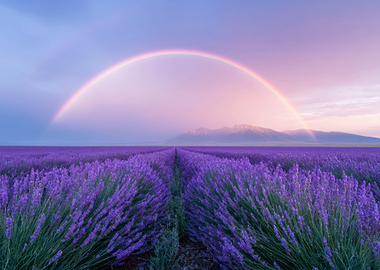 Lavender Field with Rainbow Nature