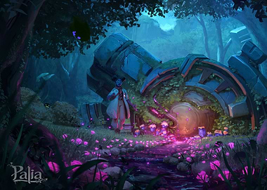 Mysterious Forest Ruins with Glowing Flora