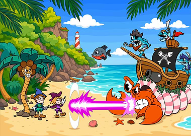 Pirate Battle on a Tropical Beach