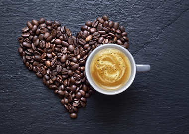 Heart of Coffee Beans with Latte