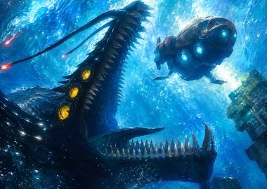 Giant Sea Monster Attacks Submarine