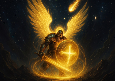 Golden Angel Warrior in Space