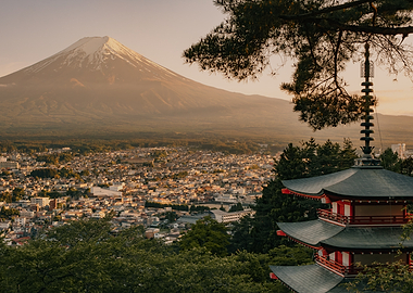 Mount Fuji Pagoda at Sunset