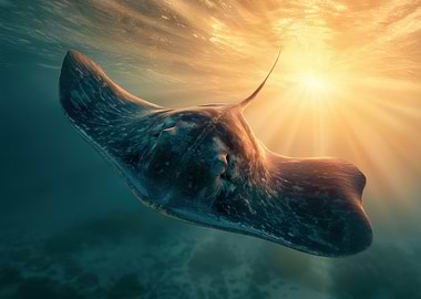 Stingray Gliding Under Golden Sunlight