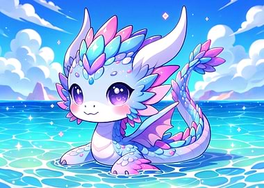 Cute Dragon in Sparkling Water