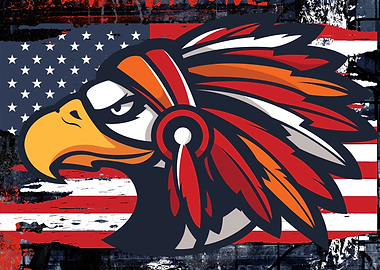 Eagle Warrior with American Flag