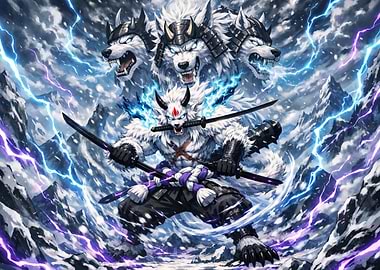 Mythical Wolf Samurai Warrior with Lightning