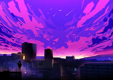 Vibrant Purple Cityscape at Twilight