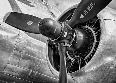 Vintage Radial Engine and Propeller Close-up