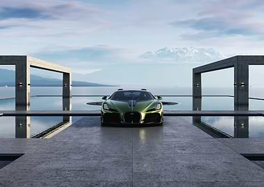 Green Bugatti Supercar by Water