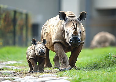 Mother Rhino and Her Calf