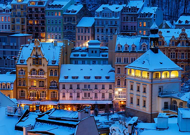 Snowy Evening in Karlovy Vary
