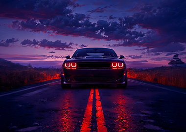 Dodge Challenger at Sunset