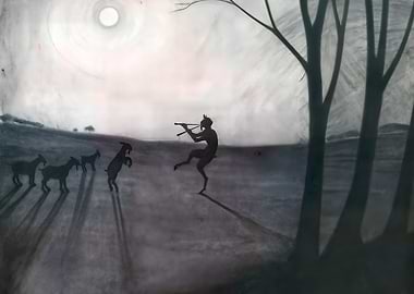 Faun Playing Flute for Goats