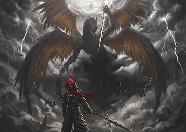 Knight Facing a Winged Demon