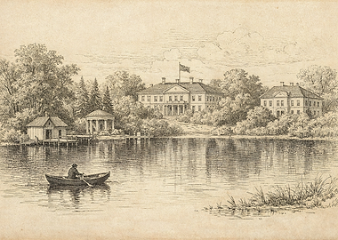 Minimalist Vintage Antique Building Sketch Art