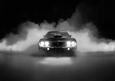 Classic Muscle Car in Smoke
