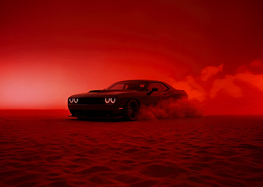 Dodge Challenger in Red Smoke