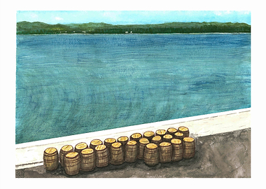 Casks by the Sea, Watercolour