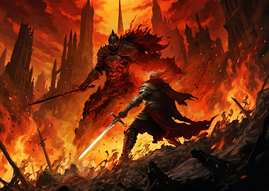 Knight Facing a Fiery Demon