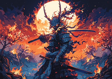 Fiery Samurai Warrior in Battle