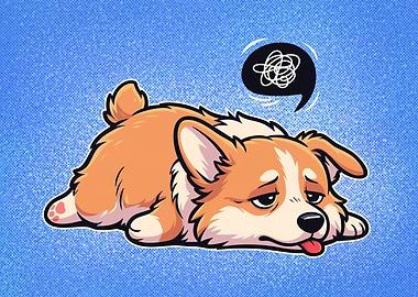 Tired Corgi Puppy Illustration