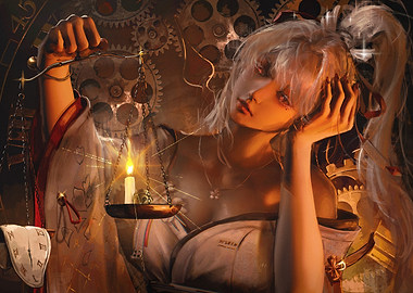 Steampunk Anime Girl with Candle Scales