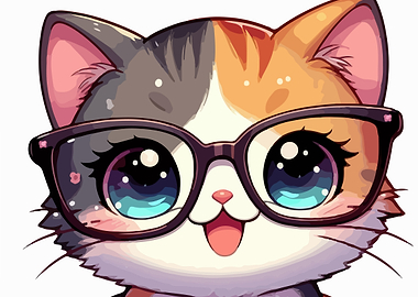 Cute Calico Cat Wearing Glasses