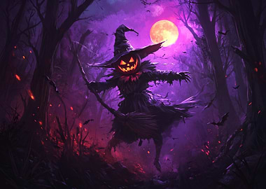 Spooky Pumpkin Witch in Haunted Forest
