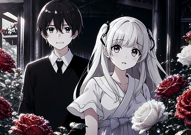 Anime Couple Among Roses
