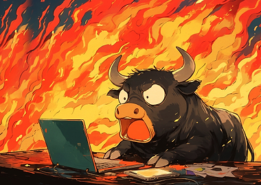 Stressed Bull Trading on Laptop