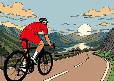 Cyclist Riding on Scenic Mountain Road