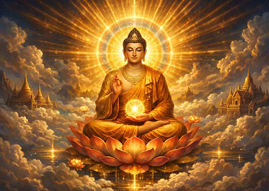 Golden Buddha Meditating on Lotus