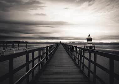 Wooden Pier Leading to Lighthouse