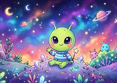Cute Alien in Cosmic Landscape