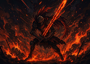Dark Knight with Flaming Sword