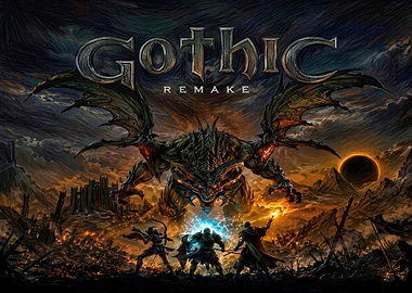 Gothic Remake Fantasy Battle With Dragon Poster